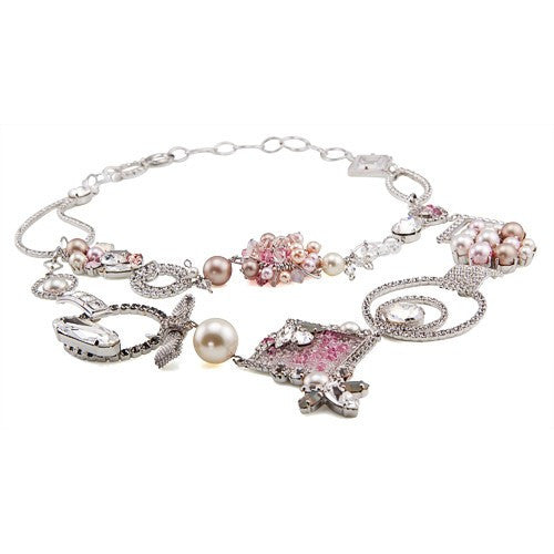 Colier cu pietre swarovski  cod 1187 cristal alb & Pearl