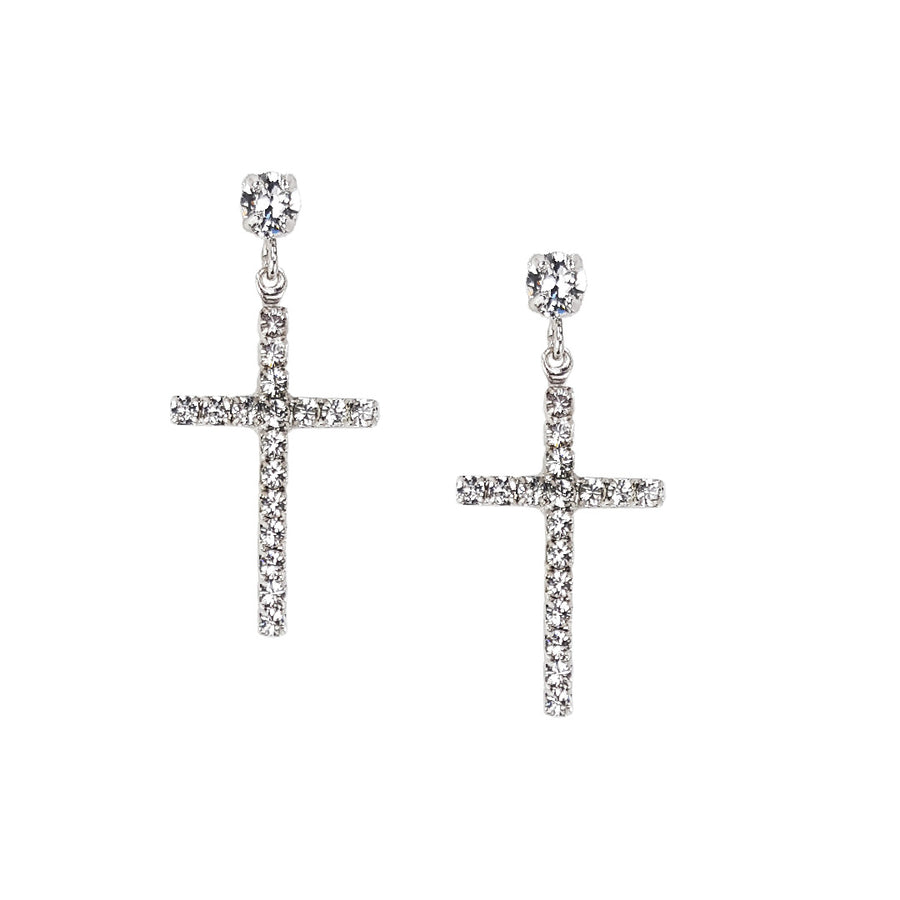 Cercei Scurti Forma de Cruce & Lantisor cu Cruce cu Cristale Swarovski 