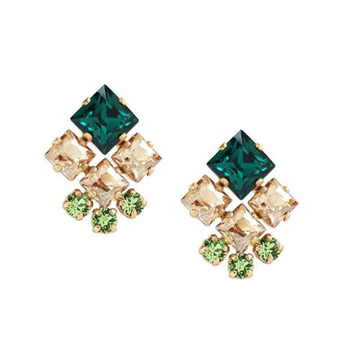 Cercei Scurti Cristale Swarovski Emerald Placat Cu Aur