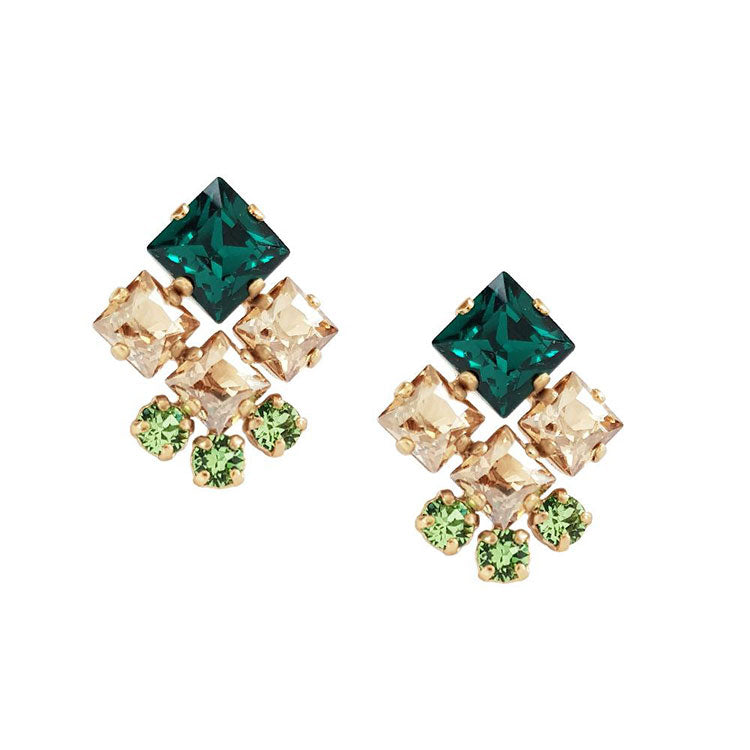 Cercei Scurti Cristale Swarovski Emerald Placat Cu Aur 